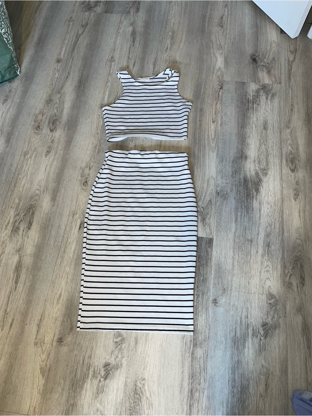 Striped White & Black Midi Pencil Skirt - Women